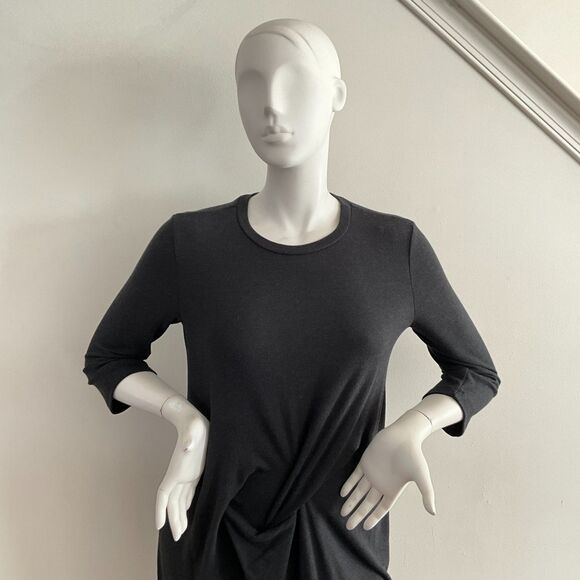 Veronique Miljkovitch Dress M Gray Drapey Midi Asymmetrical Shift - Picture 4 of 9